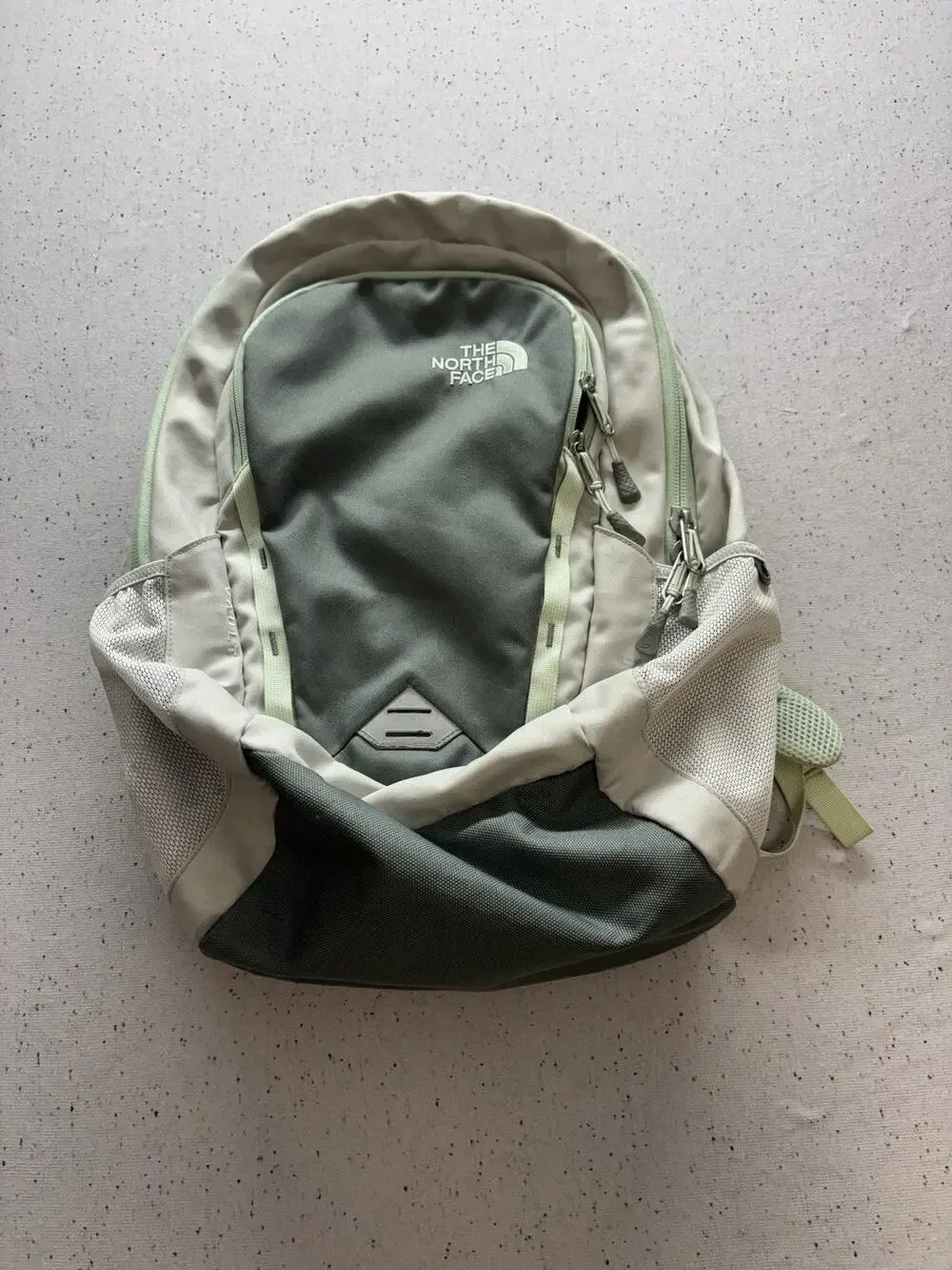 The North Face Vault Pack Light Gray Mint Green Hiking Travel Commuter Daypack